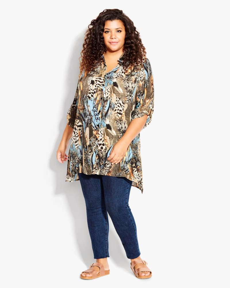 Plus size model wearing Printed Popover Blouse by Avestudio | Dia&Co | dia_product_style_image_id:182062